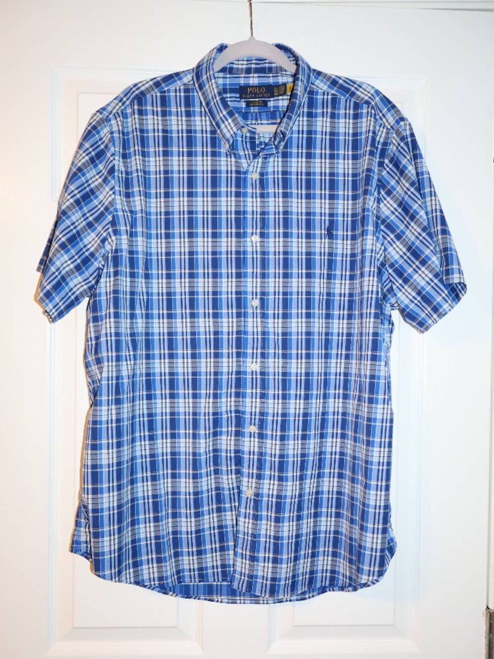 Men's, Polo Ralph Lauren, Short Sleeve, Button Up, Blue & White, Shirt, Size XXL